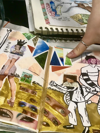  Pruitt flips through an old sketchbook from her freshman year.