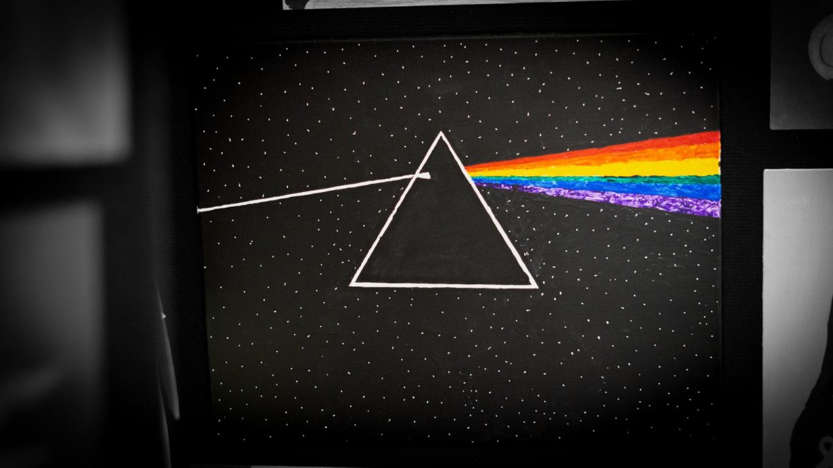 Art piece designed by a Denmark student that resembles the album artwork for Pink Floyds The Dark Side of the Moon.