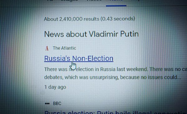 A news outlet article showing the displeasure of Russias people with the re-election.
